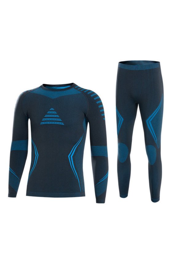Ski Underlayer Layer Set Sweat Wicking Men's Thermal Set Warm Long Sleeved Thermal Shirt and Pants for Skiing, Running, Workout, Black Blue