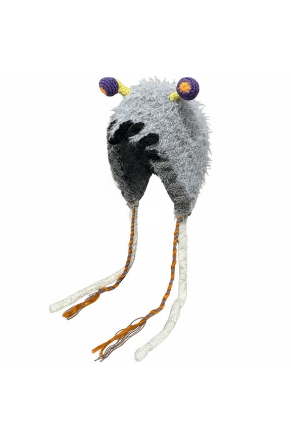 Soft Fantasy Trapper Hat Ear Protection Whimsical Creature Hat Warm Cartoon Alien Knit Cap for Kids, Young Adults, Daily Wear, Outdoor Activities, Gray
