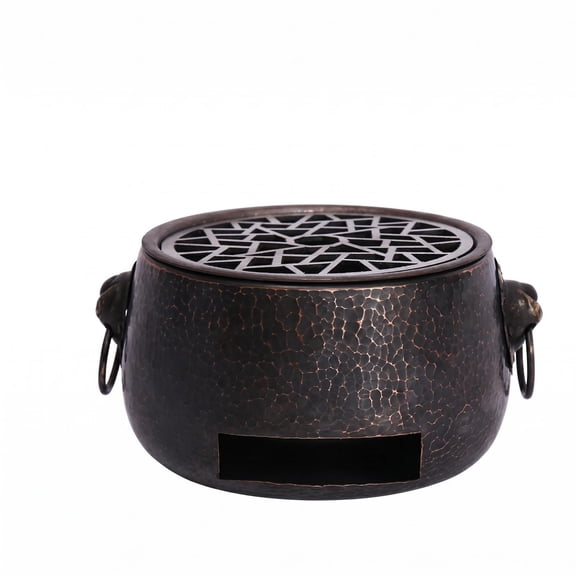 JWQFBC Tabletop Briquette Burner Compact Portable Briquette Burner Hammered Metal Heating Appliance, Small New Grid