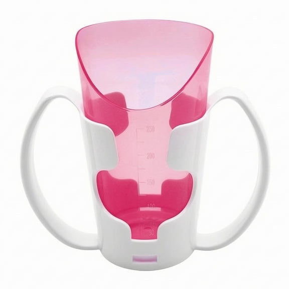 JWQFBC Two-handledHandle Slanted Cup Translucent Tilted Drinking Cup Opaque White Drinkware, Red Double Handle