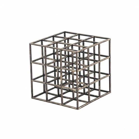JWQFBC Wire Cube Sculpture Modern Minimalist Geometric Cube Decor Iron Art Geometric Sculpture for Tabletop, Display Shelf, Round Wire Black S