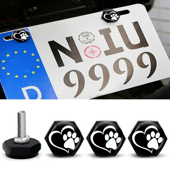 JWQI 4PCS Universal DIY License Plate Bolts, License Plate Bolts Decorative Kit with 3 Size of Screws, Car Truck Motorcycle License Plate Frames Bolts Fasteners, For White Dog Paw Shape, Black