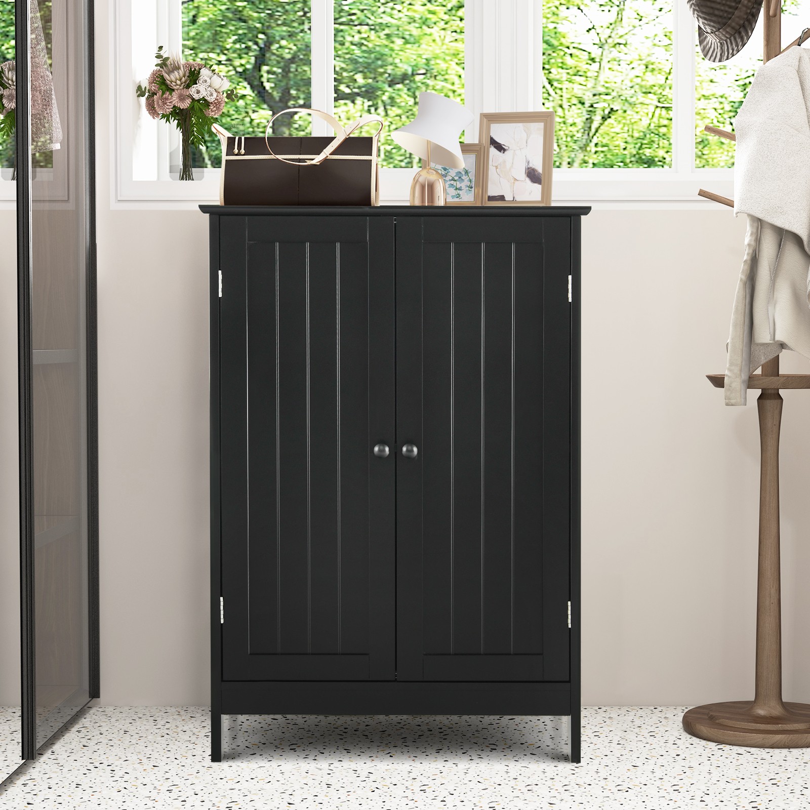 JWRWEF Bathroom Floor Storage Cabinet  Double Door Kitchen Cupboard, P2 MDF Waterproof Cabinet for Living Room, Bedroom, or Bathroom