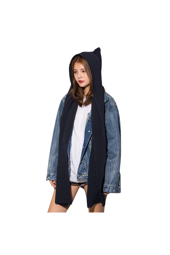 2 in 1 Shawl Wraps for Women Headbands Winter Scarves Springs Hoodie Fitness Hijab Womens Scarf Navy