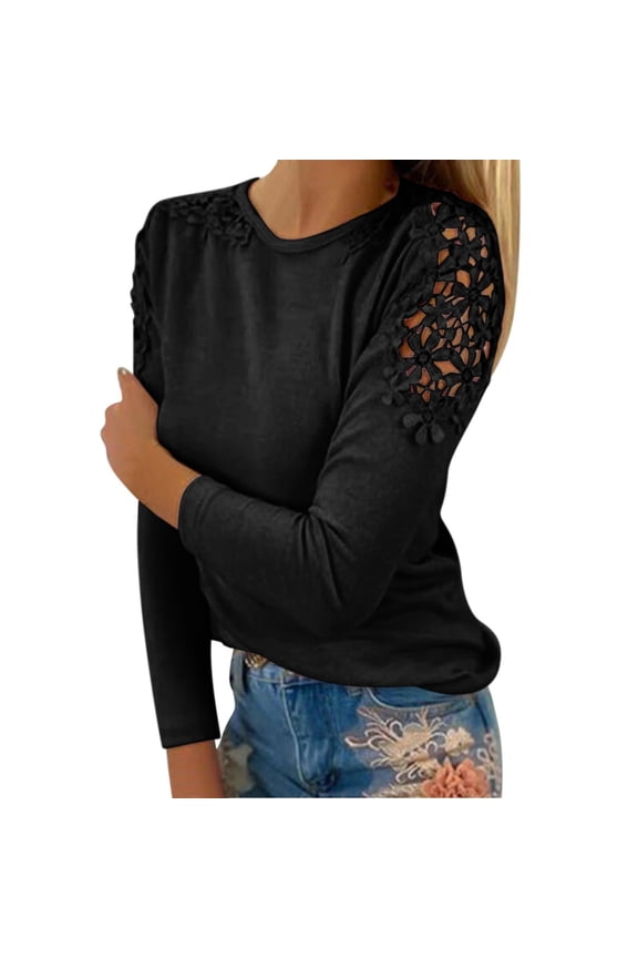 Long Sleeve Shirts for Women Floral Y2K Clothes 2026 Springs Summer Women's Clothing Lightweight Cozy Womens Tops Black