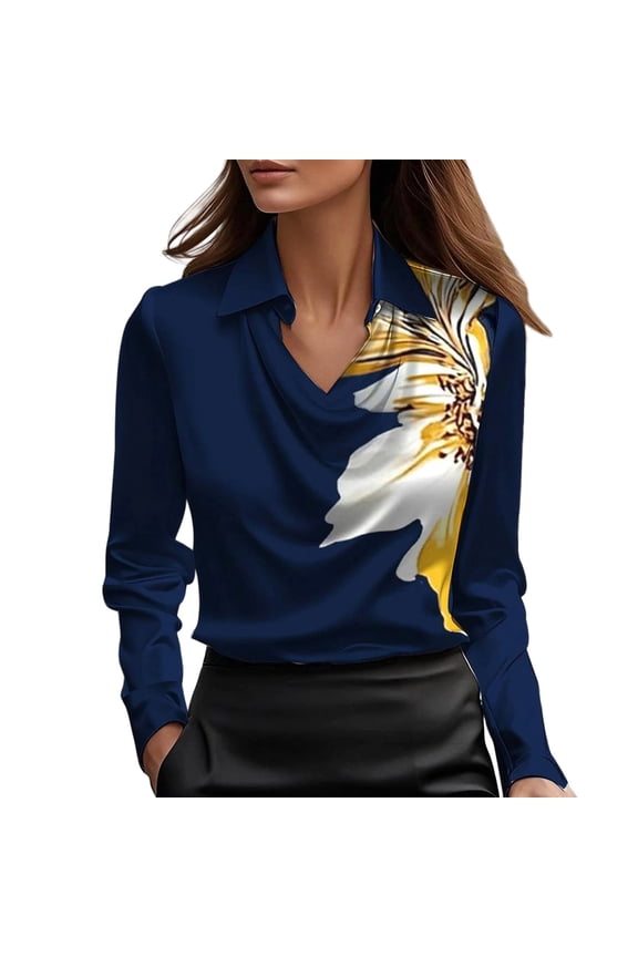 Long Sleeve Tops for Women Floral Summer Clothes 2026 Springs Summer Fitness Clothing Lightweight Soft Womens Blouses Navy