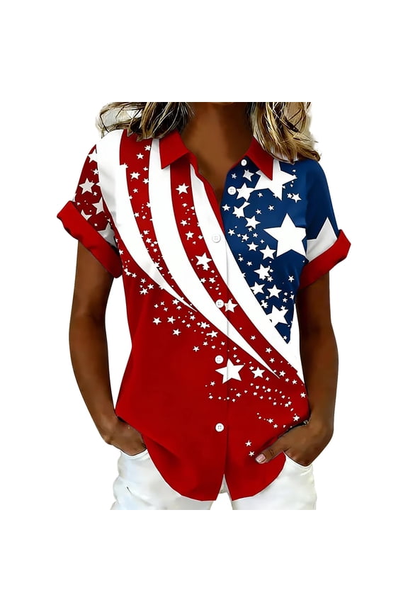 Patriots T Shirt for Women Patriotic Y2K Clothes Business Casual Women's Clothing V Neck Retro Womens Tops Red