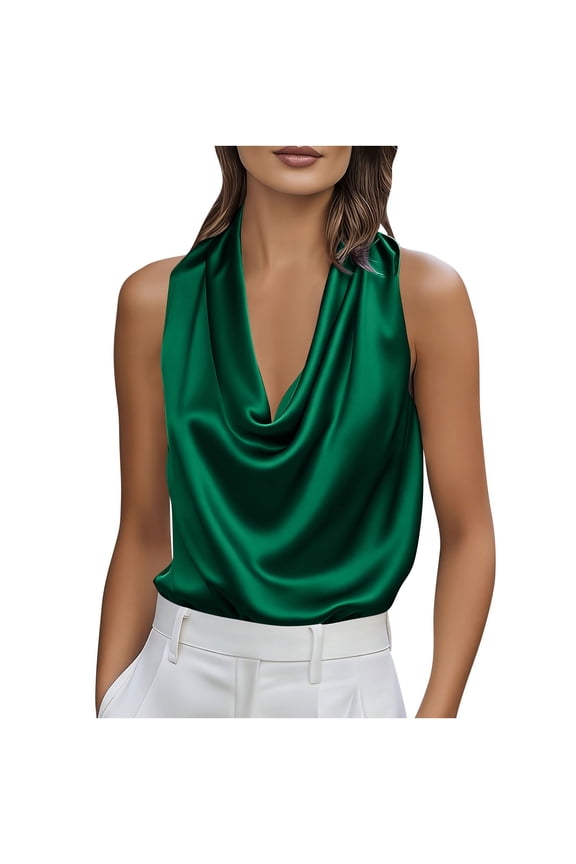 Sleeveless Turtleneck Tops for Women 2026 Trendy T Shirt Business Dressy Fitness Clothing V Neck Tee Cute Shirts Blackish Green