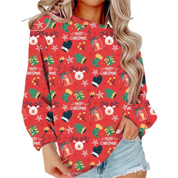 JWSVBF Sweatshirt for Women Party Womens Sweatshirts Long Sleeve Funny Shirts Funny Christmas Tree Women's Tops, Tees & Blouses Red