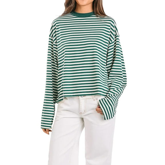 JWSVBF Winter Clothing for Women Womens Long Sleeve Tops Pullover Striped Loose Fit Women's Shirts Fall Clothes Green
