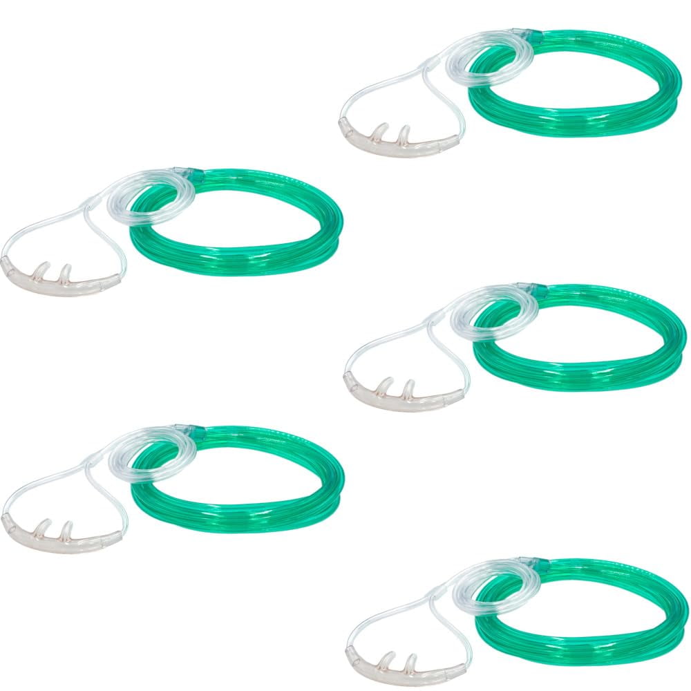 JWYN 5pk 7Ft Adult Oxygen Nasal Cannula, High Flow, Salter Style, Trumpet Connector