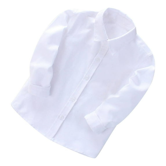 JWZUY 2-14Years Toddler Boys Long Sleeve Button Down Dress Shirts Solid Lapel Collar Casual Fall Spring Blouse Shirts Tops White 10-11 Years