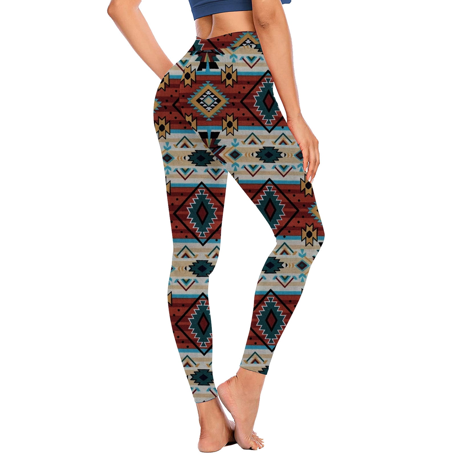 JWZUY Aztec Print Women Yoga Pants Tummy Control Workout Leggings Stretch  Fitness Tights Butt Lifting Blue S