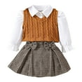 thumbnail image 1 of JWZUY Baby Girls Preppy Style Outfit Set - Long Sleeve White Shirt, Cable Knit Sweater Vest, and Plaid Skirt with Bowknot, 3-Piece Fall Winter Clothing Set Gray 2 Years, 1 of 9