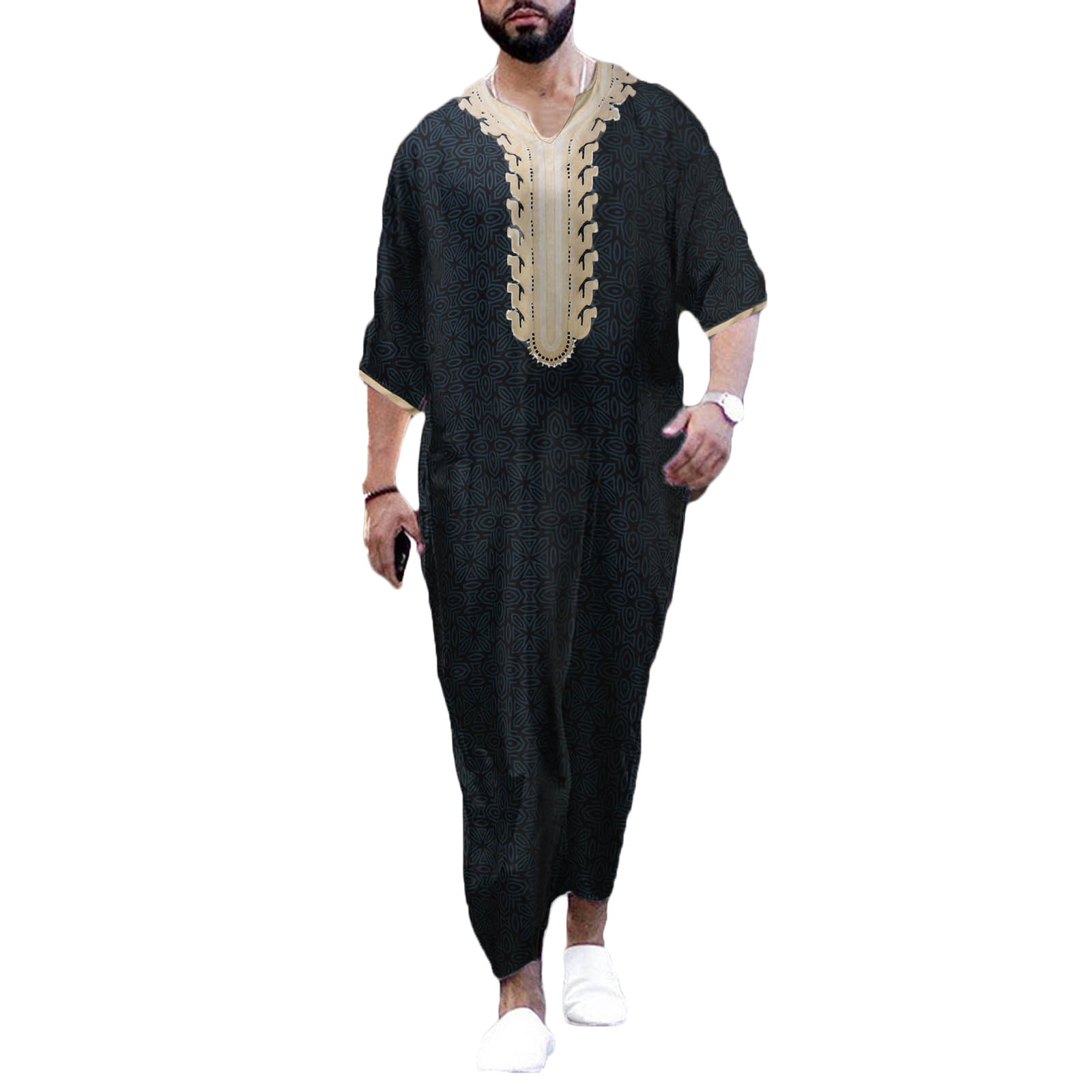 Muslim Men Kaftan Robe Satin Embroidery Jubba Thobe Arab Saudi Thoub Eid  Ramadan Turkish Islamic Abaya Dress Traditional Clothes - AliExpress