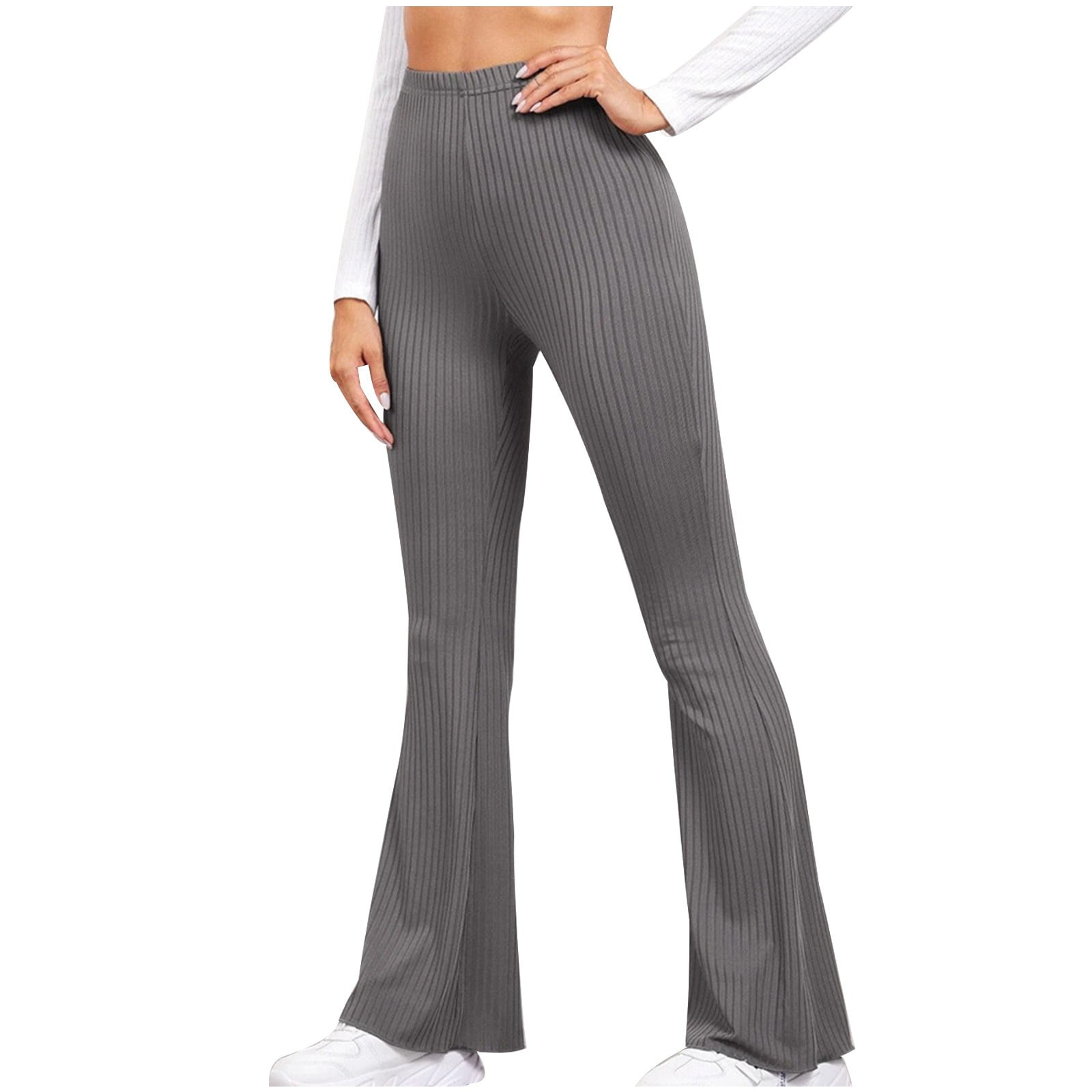 JWZUY Flare Pant Ribbed Knit Pants for Women Bootcut High Waisted Leggings  Workout Stretch Pants Gray S 
