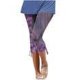 thumbnail image 1 of JWZUY Floral Print Side Drawstring Capri Leggings for Women Lightweight Elastic Waist Slim Capris Pants Summer Pants Purple M, 1 of 5