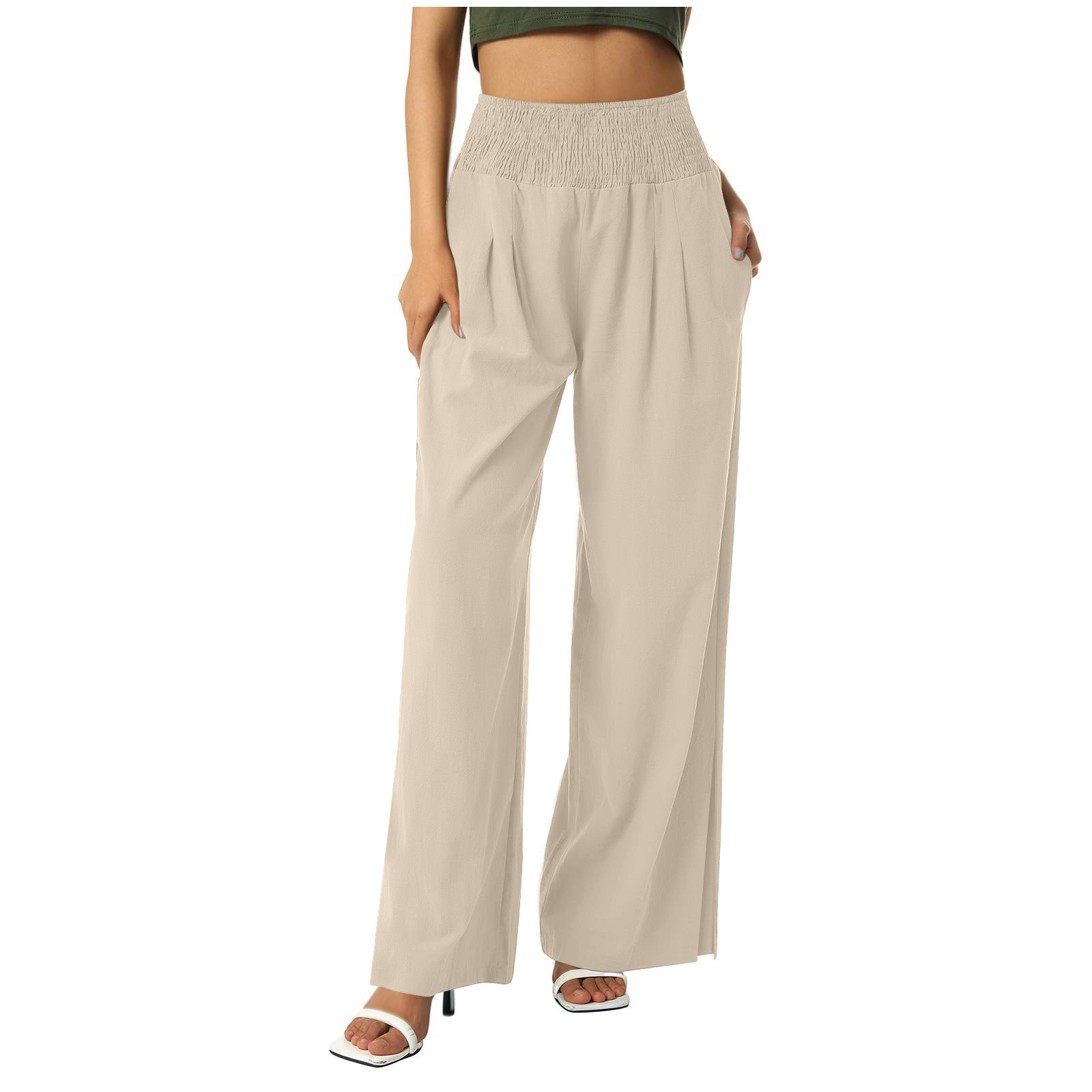 ylioge Women's Full Length Comfy Pants Palazzo High Waist Baggy Vacation  Trousers Flowy Wide Leg Solid Color Summer Pants Pantalones - Walmart.com