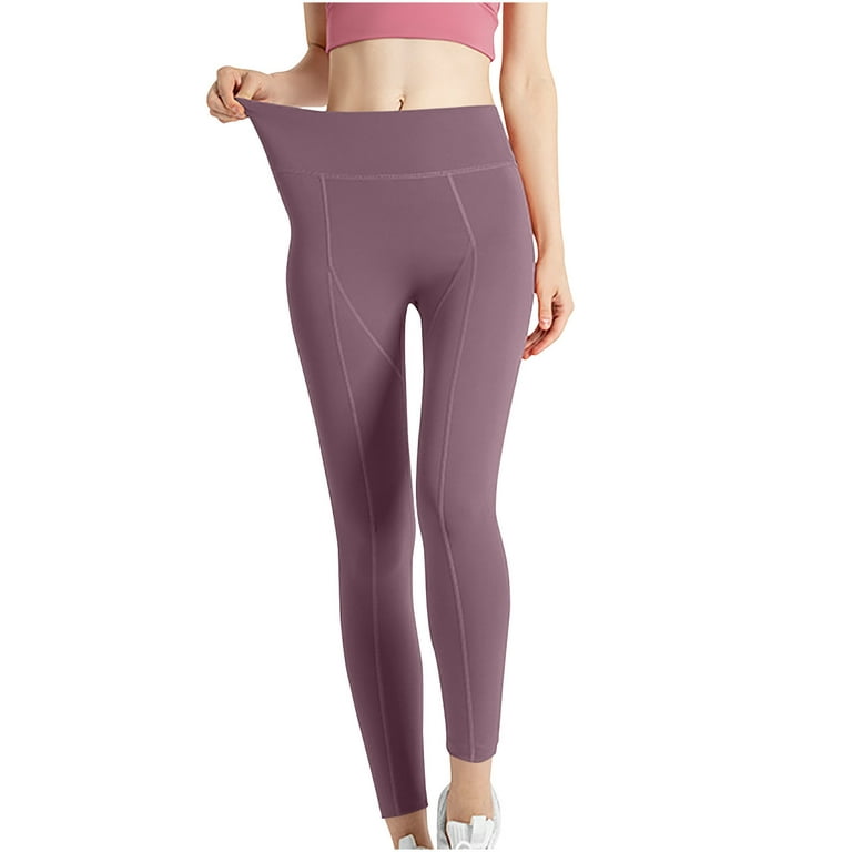 JWZUY High Waist Yoga Pants Tummy Control Workout Running Yoga Leggings  Purple M