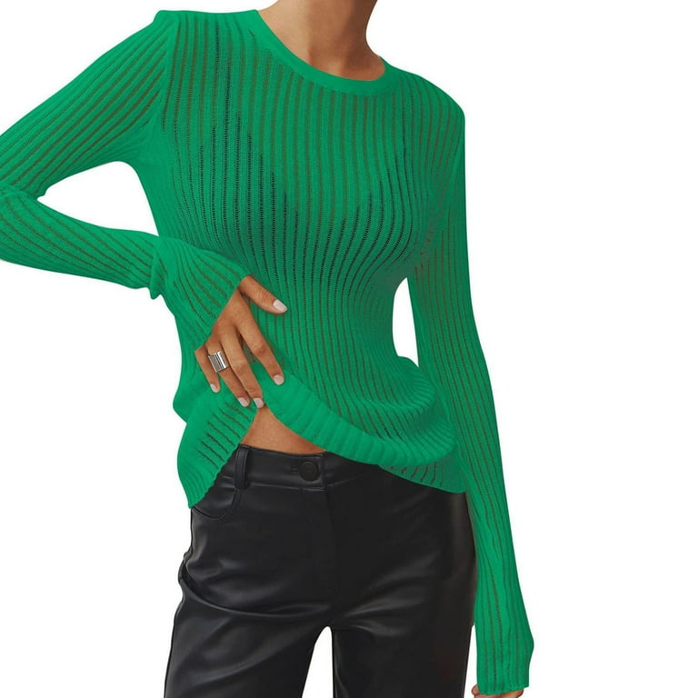 Candy Color Matching Perspective Hollow Ultra-Thin Trumpet Sleeve Sweater