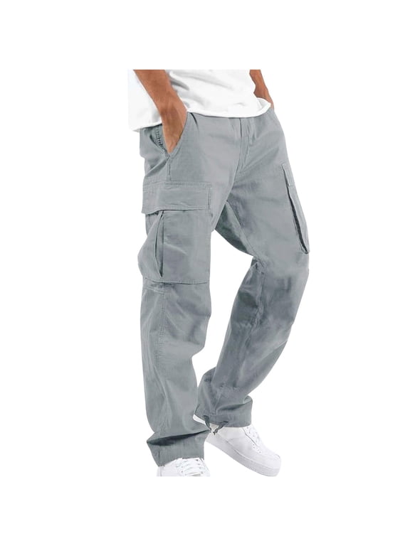 Men Solid Casual Multiple Pockets Outdoor Straight Type Fitness Pants Cargo Pants Trousers