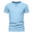 thumbnail image 1 of JWZUY Men's Button Henley Shirts Summer Casual Short Sleeved V-Neck T-Shirt Fashion Pullover Top Solid Plain Pocket Blouse Sky Blue L, 1 of 3