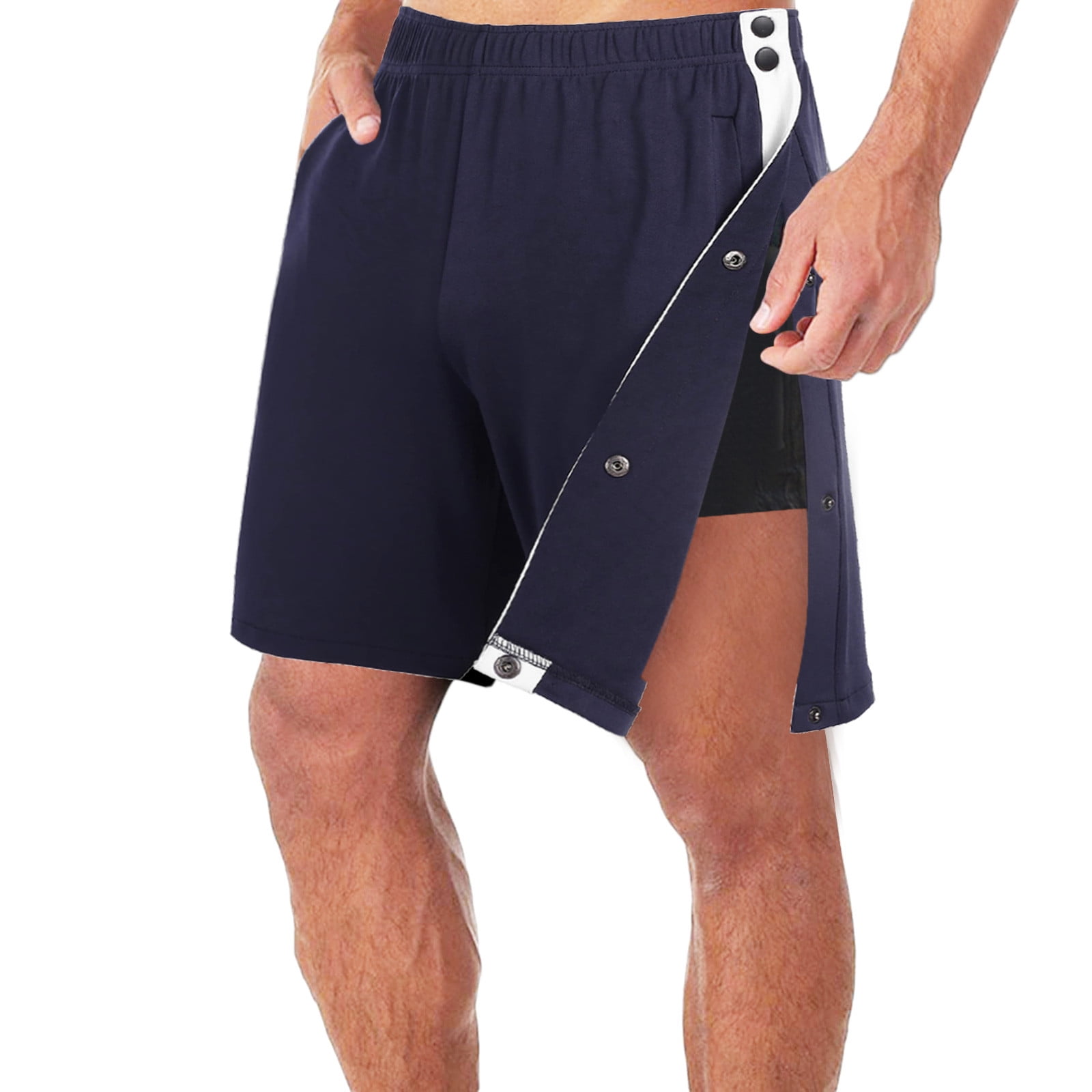 JWZUY Men s Elastic Waist Side Buckle Tear Away Shorts Spost Split Shorts Side Snap Basketball Shorts with Pockets Navy XXL