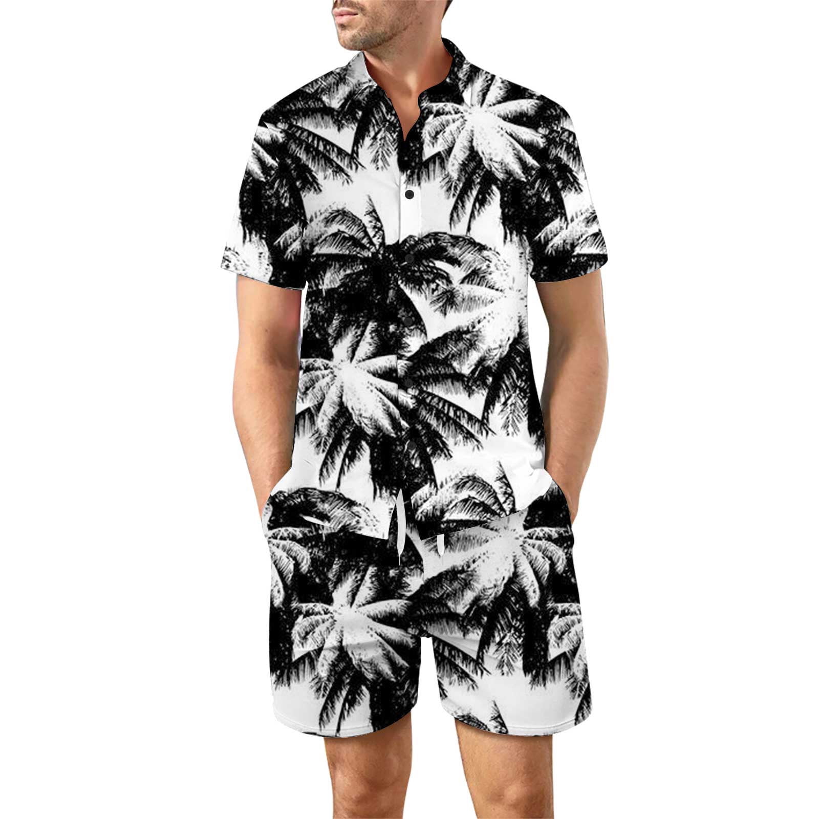 JWZUY Men's Hawaiian 2 Piece Outfits Short Sleeve Matching Set Beach