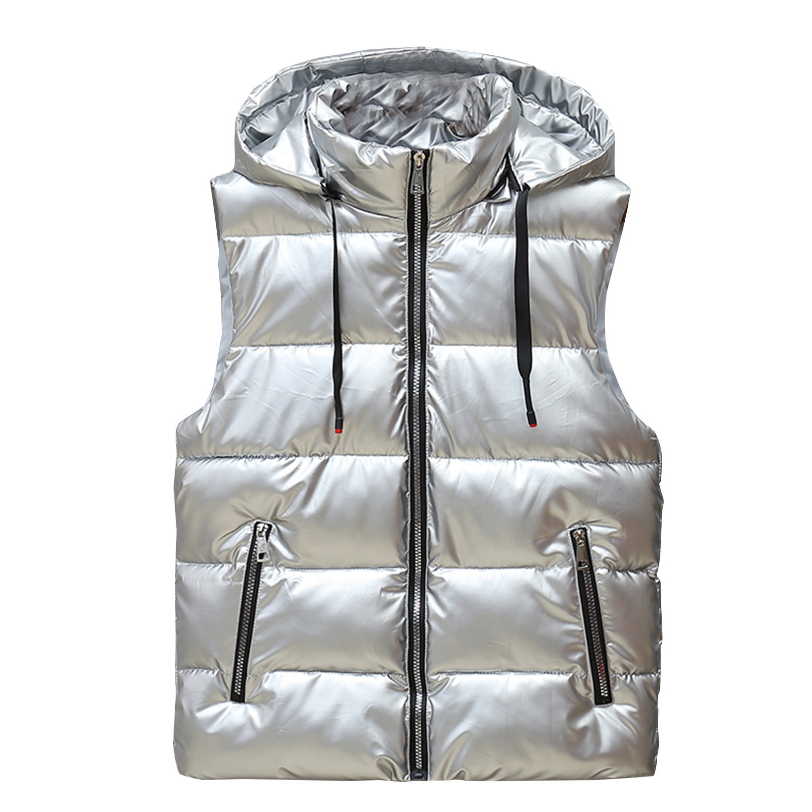 JWZUY Men's Lightweight Puffer Vest with Hood Sleeveless Jacket Hiking Ski  Winter Coat Outwear Silver XXXXXL 