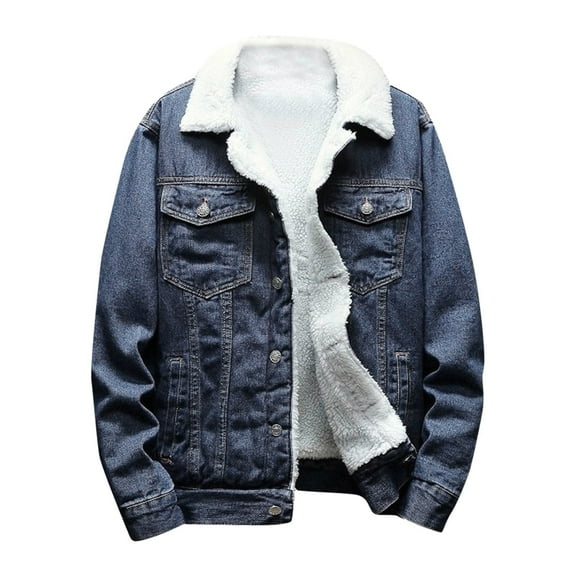 JWZUY Men's Sherpa Fleece Lined Denim Jacket Trucker Jacket Winter Jean Jacket Cowboy Coat Turndown Collar Jacket Coat Dark Blue XL