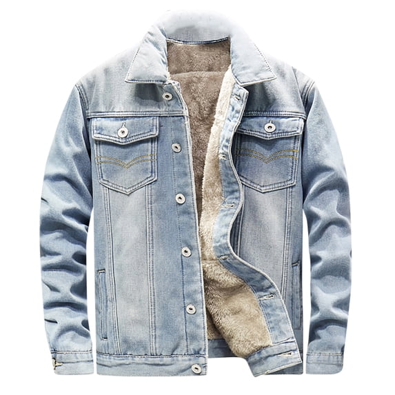 JWZUY Men's Sherpa Fleece Lined Denim Jacket Warm Winter Trucker Jacket Button Down Jean Jacket Light blue M