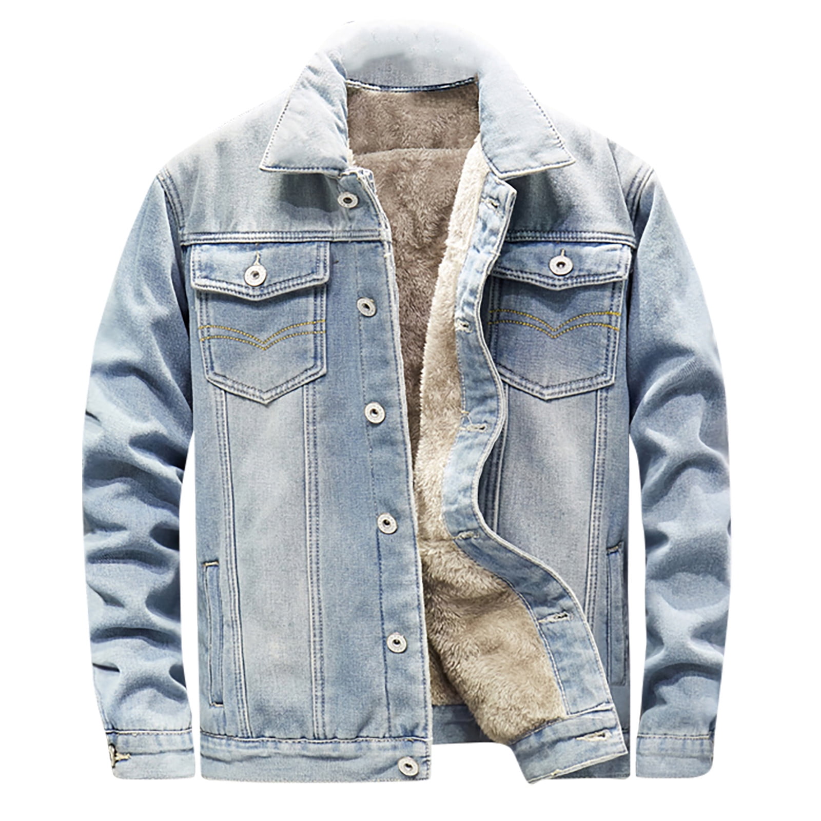 JWZUY Men s Sherpa Fleece Lined Denim Jacket Warm Winter Trucker Jacket Button Down Jean Jacket Light blue XL