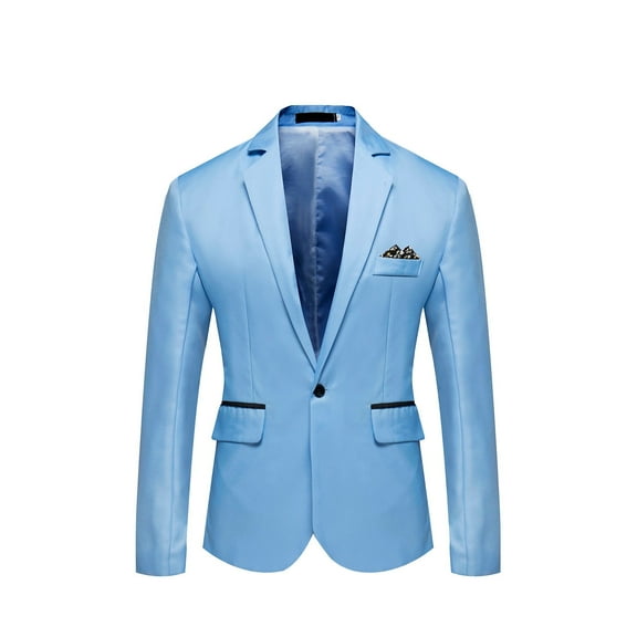 JWZUY Mens Blazer Jacket Regular Fit Stretch Sport Coats Solid Classic Blazer Suit Sky Blue L