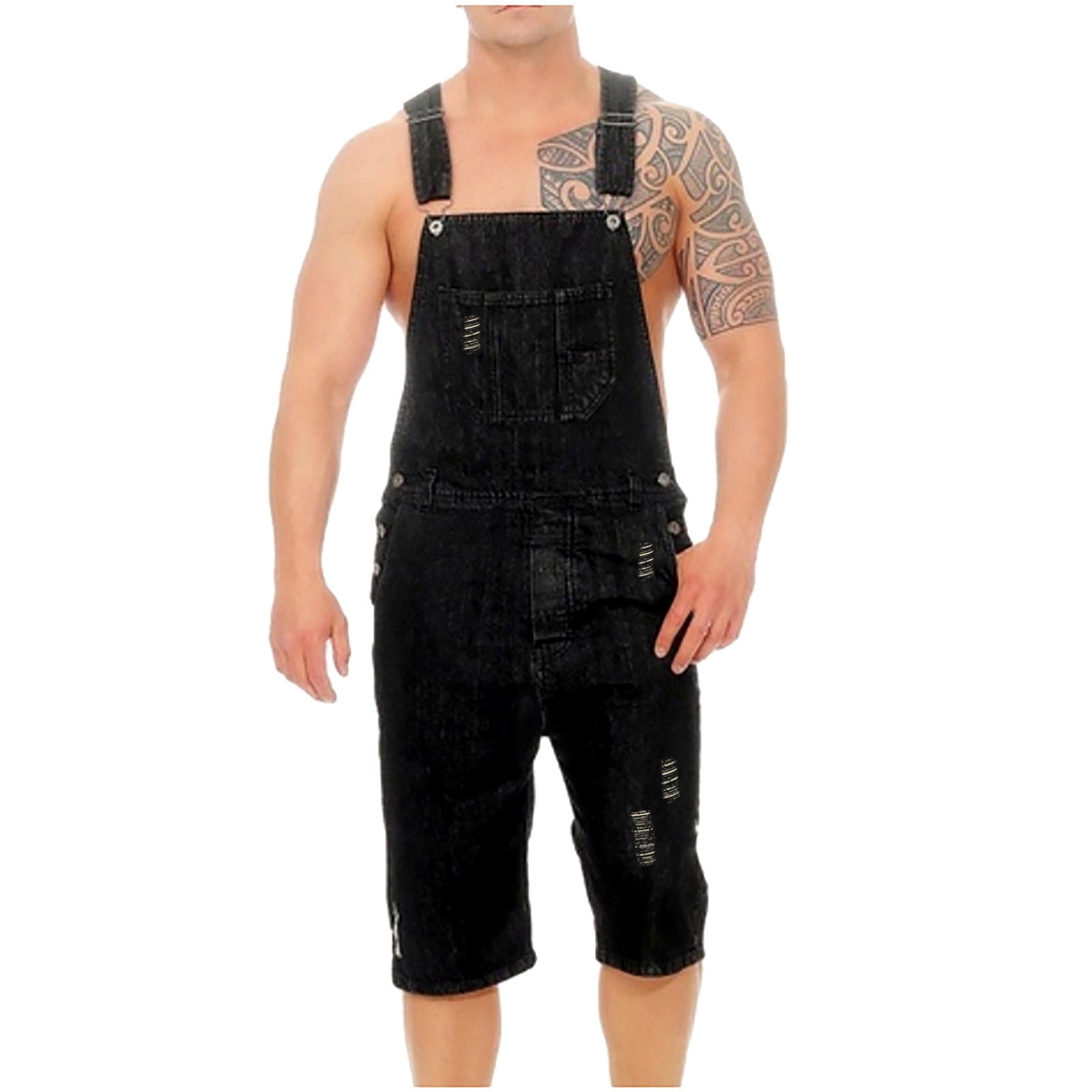JWZUY Mens Denim Shorts Bib Overall Jean Romper Casual Loose Fit