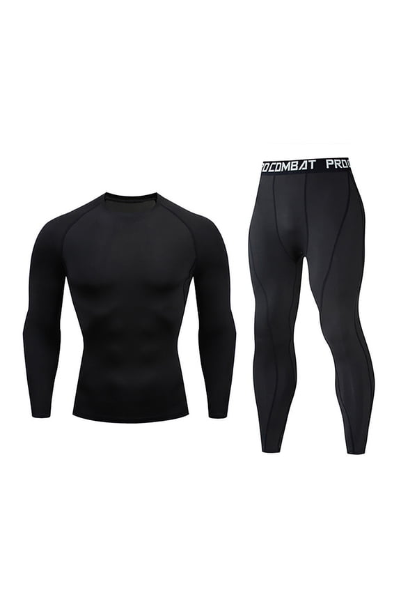 Mens Quick Drying Compression Shirts Long Sleeve Athletic Pant Gym Fitness Workout Two Piece Set Black M
