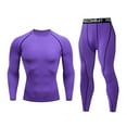 thumbnail image 1 of JWZUY Mens Quick Drying Compression Shirts Long Sleeve Athletic Pant Gym Fitness Workout Two Piece Set Purple XXL, 1 of 3