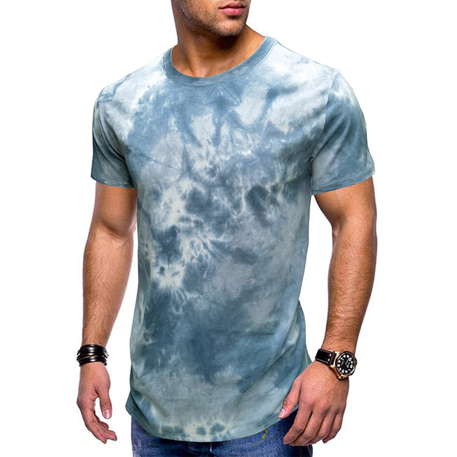 JWZUY Mens Tie Dye Shirts Stretchy Tees Summer Casual Tee Shirts Fancy