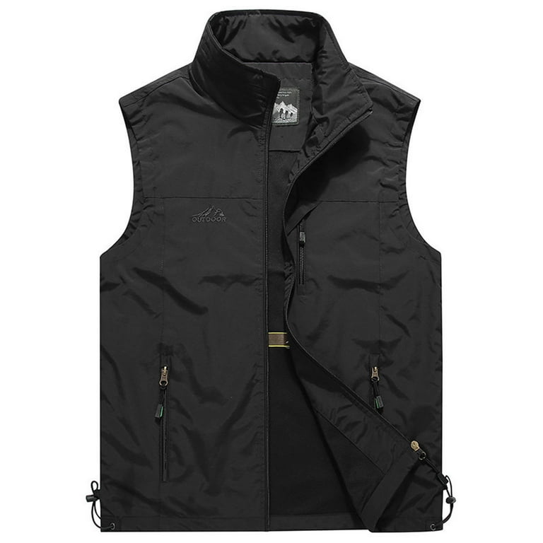 JWZUY Big Size Men s Utility Outdoor Hiking Vest Cargo Sleeveless Work Jacket with Pockets Black XXXL Walmart