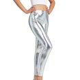 thumbnail image 1 of JWZUY Shiny Metallic High Waist Stretch Leggings Sparkly Clubwear Rave Trousers Silver XL, 1 of 6