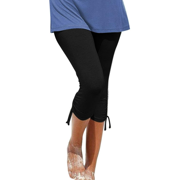 Women's Plus Size High Waist Elastic Slim Pull On Printed Solid Casual  Capri Pants