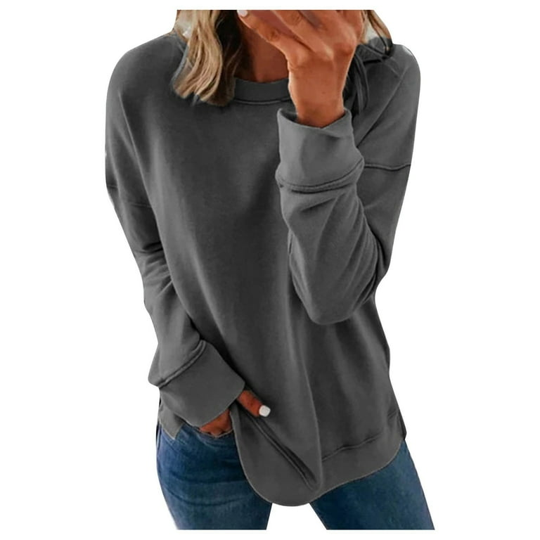 JWZUY Solid Color Oversized Sweatshirts Women Long Sleeve Crewneck Sweatshirt Loose Basic Pullover Top Boyfriend Style