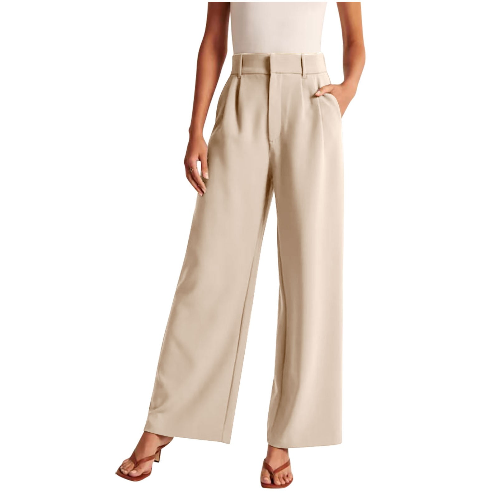 The Effortless Tailored Wide Leg Pants,Women's Casual Wide Leg High Waisted  Straight Long Trousers Dress Pants,Fashion Solid Color Loose Business Work