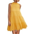 thumbnail image 1 of JWZUY Strapless Above Knee Dress Solid Bow Tie Back Dress Regular Fit Halter Neck Dresses for Women Specials Sleeveless Sundress Yellow L, 1 of 5