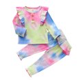 thumbnail image 1 of JWZUY Toddler Baby Girls' Outfits 2PCS Tie Dye Long Sleeve T-Shirt & Ruffle Long Pant Suit Casual Fall Summer Set Multicolor 100, 1 of 9