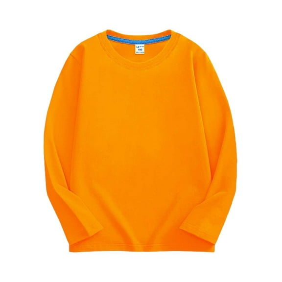 JWZUY Toddler Boys Girls Long Sleeve Tshirts Solid Basic Tee Kids Children Casual Crewneck Plain Blouse Tops Orange 9-10 Years