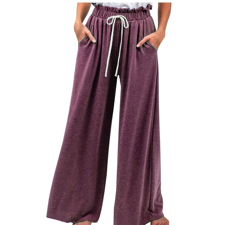 JWZUY Wide Leg Pants for Women Ruffle High Waisted Drawstring