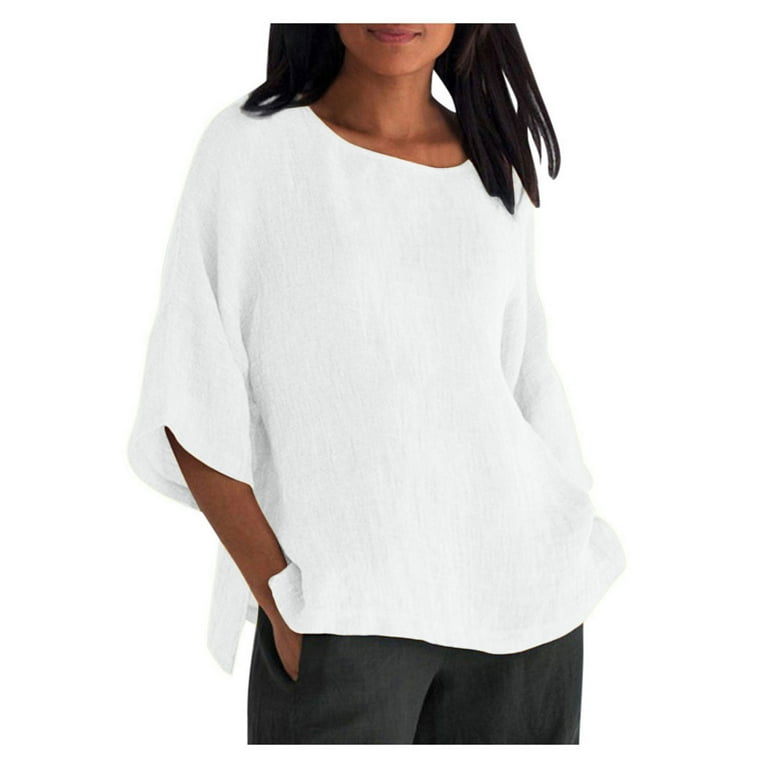 Women 3/4 Bell Sleeve Solid Color Round Neck Plus Size Tops Women 3/4 Bell Sleeve Solid Color Round Neck Plus Size Tops