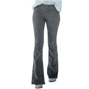 JWZUY Women Corduroy Flare Pants Elastic Waist Bell Bottom Trousers High Waist Pants with Pocket Gray L