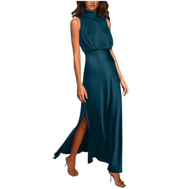 Captivating Teal Green Satin One-Shoulder Maxi Slip Dress  Strapless dress  outfit, Dresses to wear to a wedding, Maxi slip dress