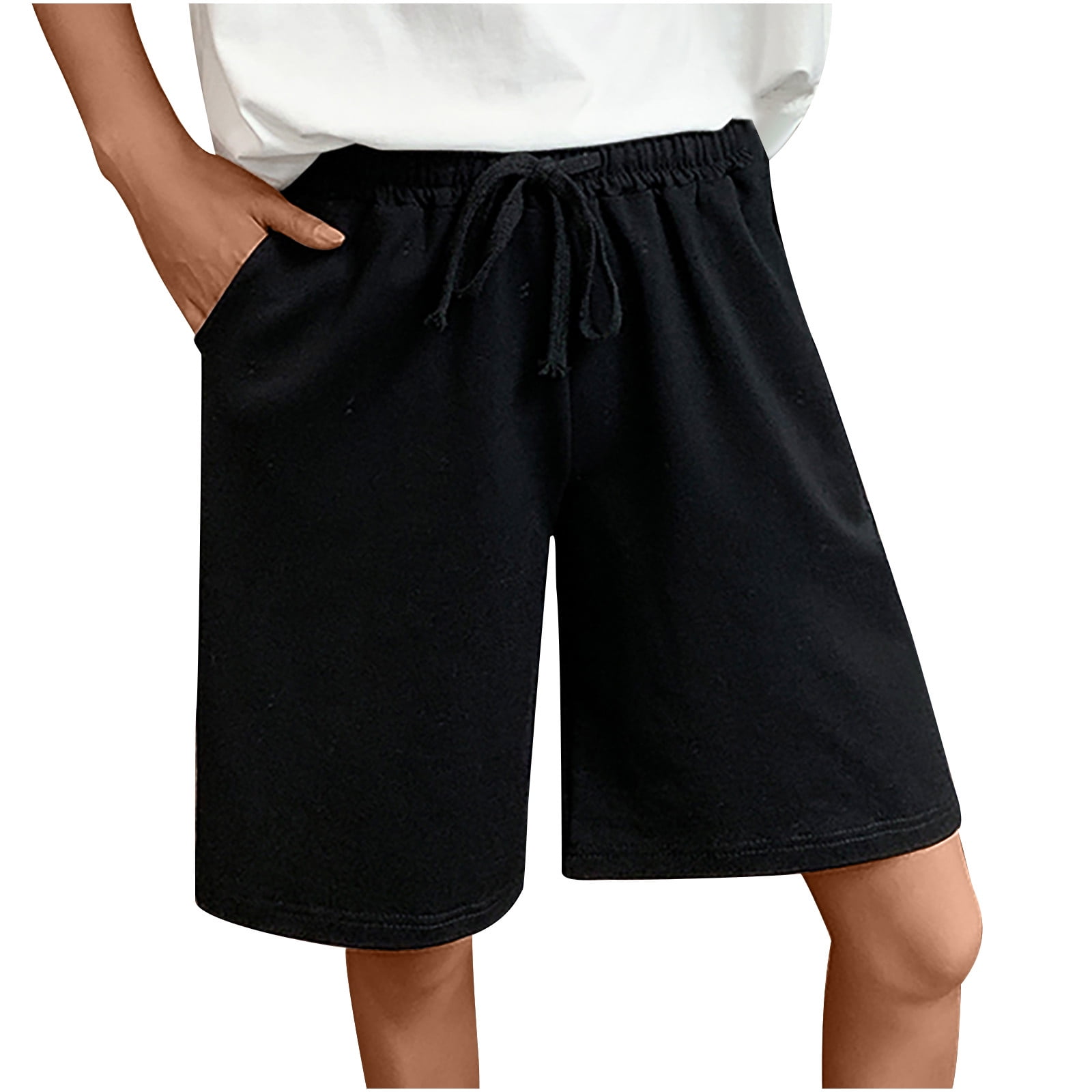 JWZUY Women's Bermuda Shorts with Pockets Drawstring Long Shorts for